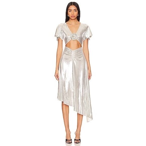 WeWoreWhat Asymmetrical Cutout Dress Liquid Silver NWT Sz M - Picture 2 of 10